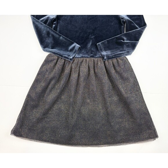 Crewcuts J. Crew Long Sleeve Navy Gold Velvet Dress Holiday Christmas, Size 7 - Picture 2 of 5